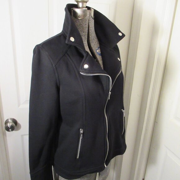 Style & Co Knit Motorcycle Moto Jacket Black, Long Sleeve Zippers Soft, Small - Picture 2 of 15